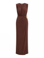 Ruched Metal Detail Maxi Dress