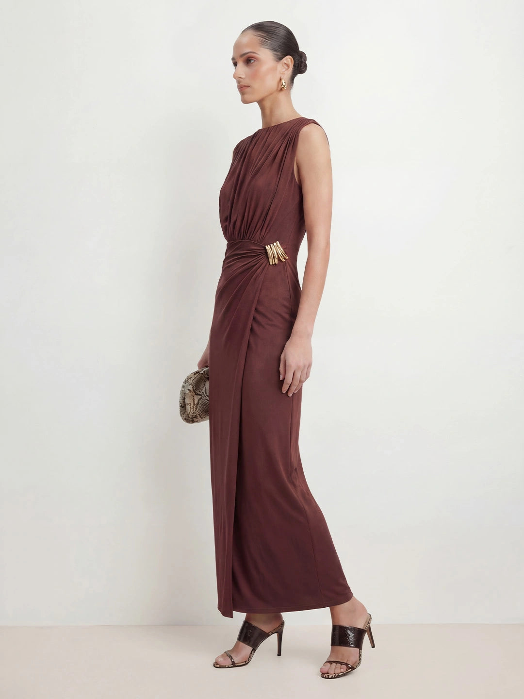 Ruched Metal Detail Maxi Dress