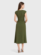 Ruched V-Neck Midi Drape Dress