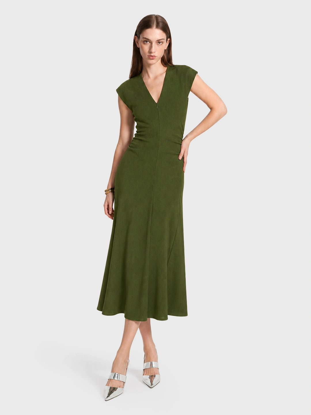 Ruched V-Neck Midi Drape Dress Main image