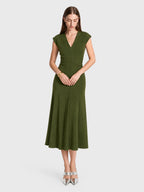 Ruched V-Neck Midi Drape Dress