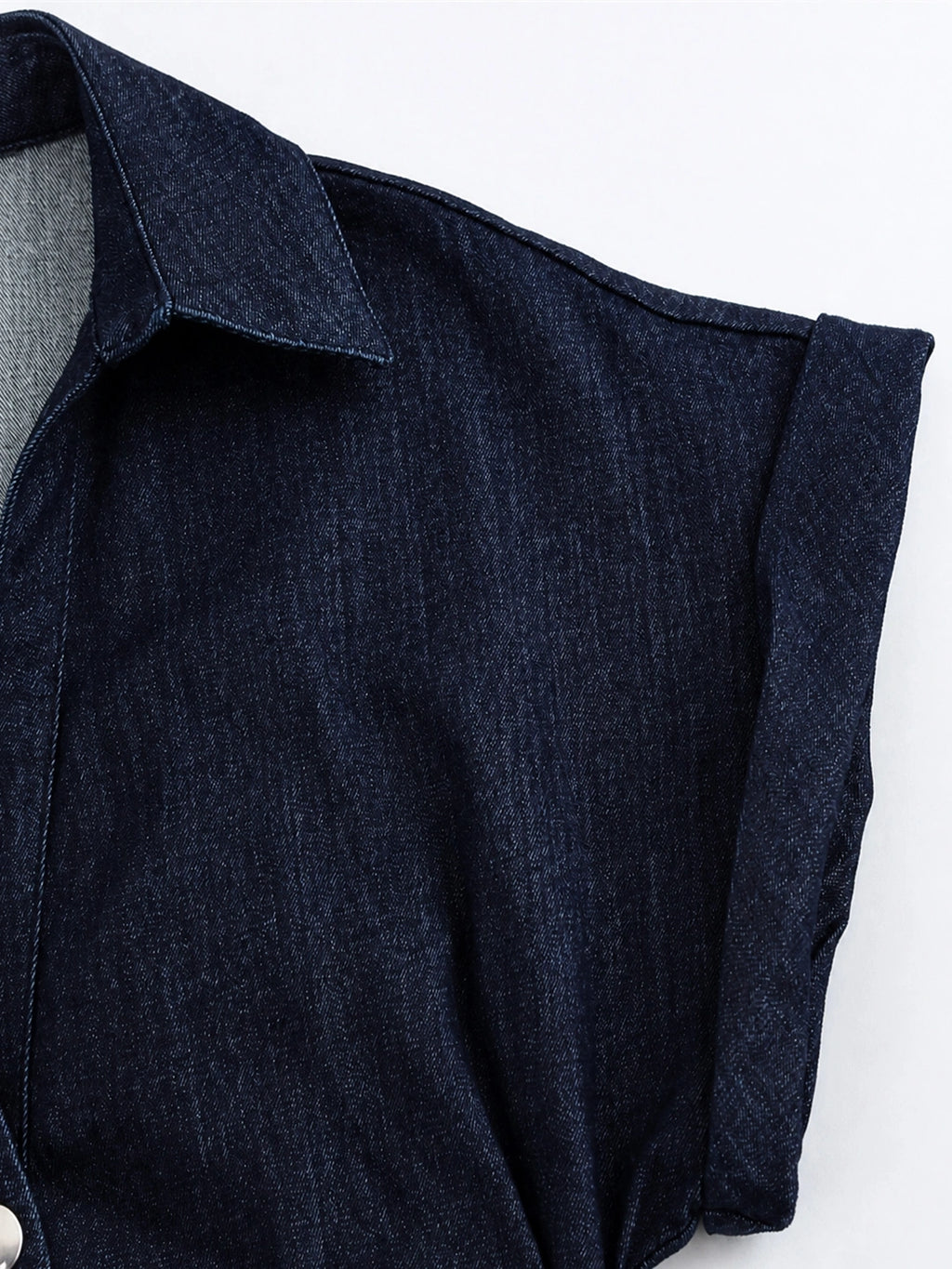 Ruched Waist Button-Down Denim Midi Dress