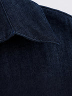 Ruched Waist Button-Down Denim Midi Dress
