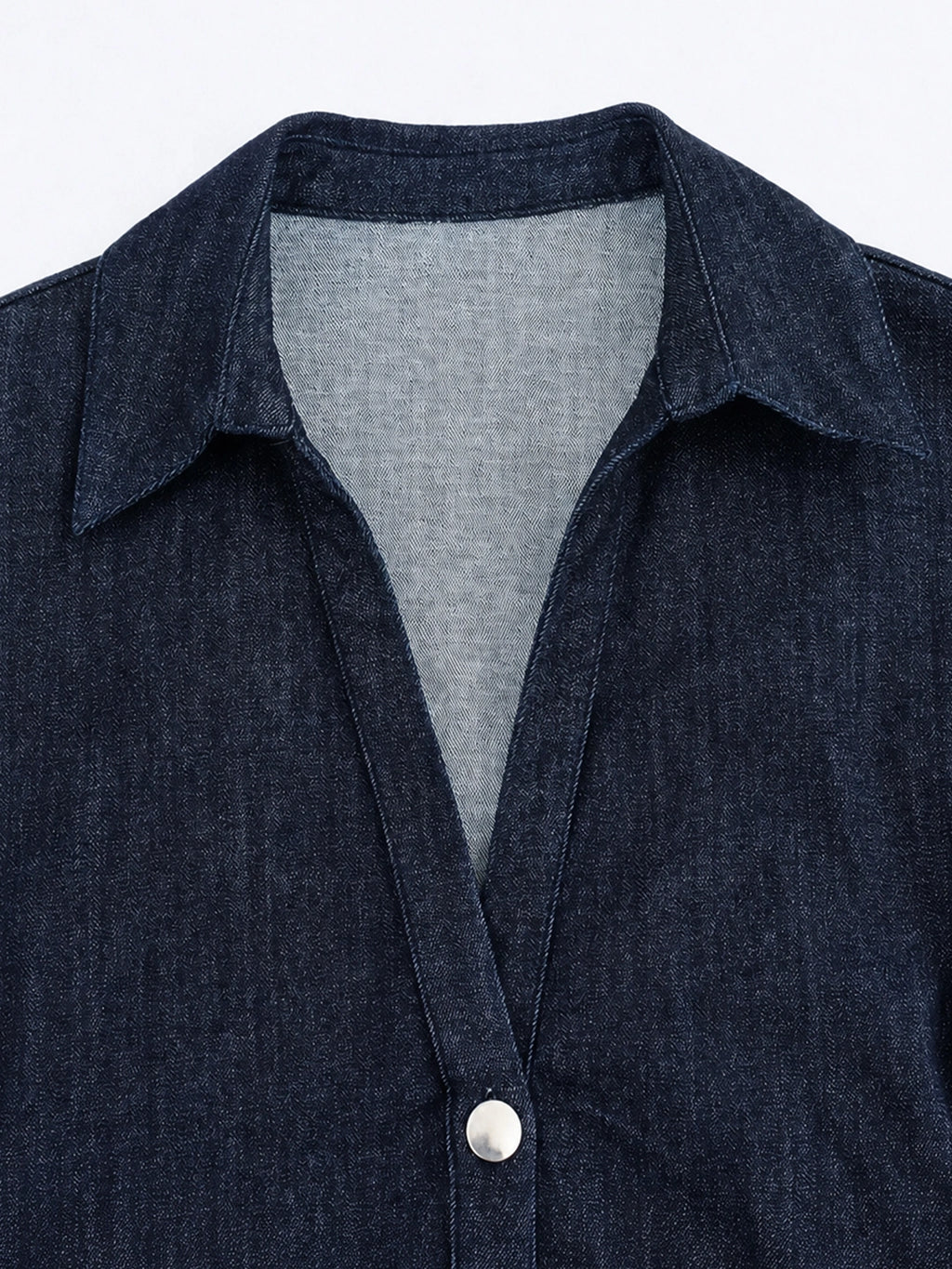Ruched Waist Button-Down Denim Midi Dress