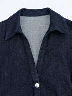 Ruched Waist Button-Down Denim Midi Dress