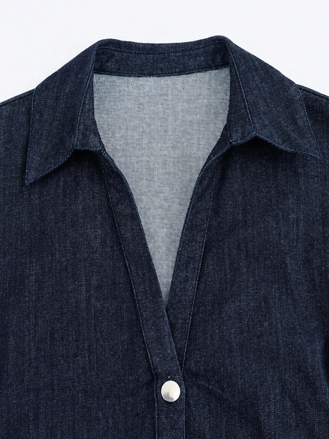 Ruched Waist Button-Down Denim Midi Dress