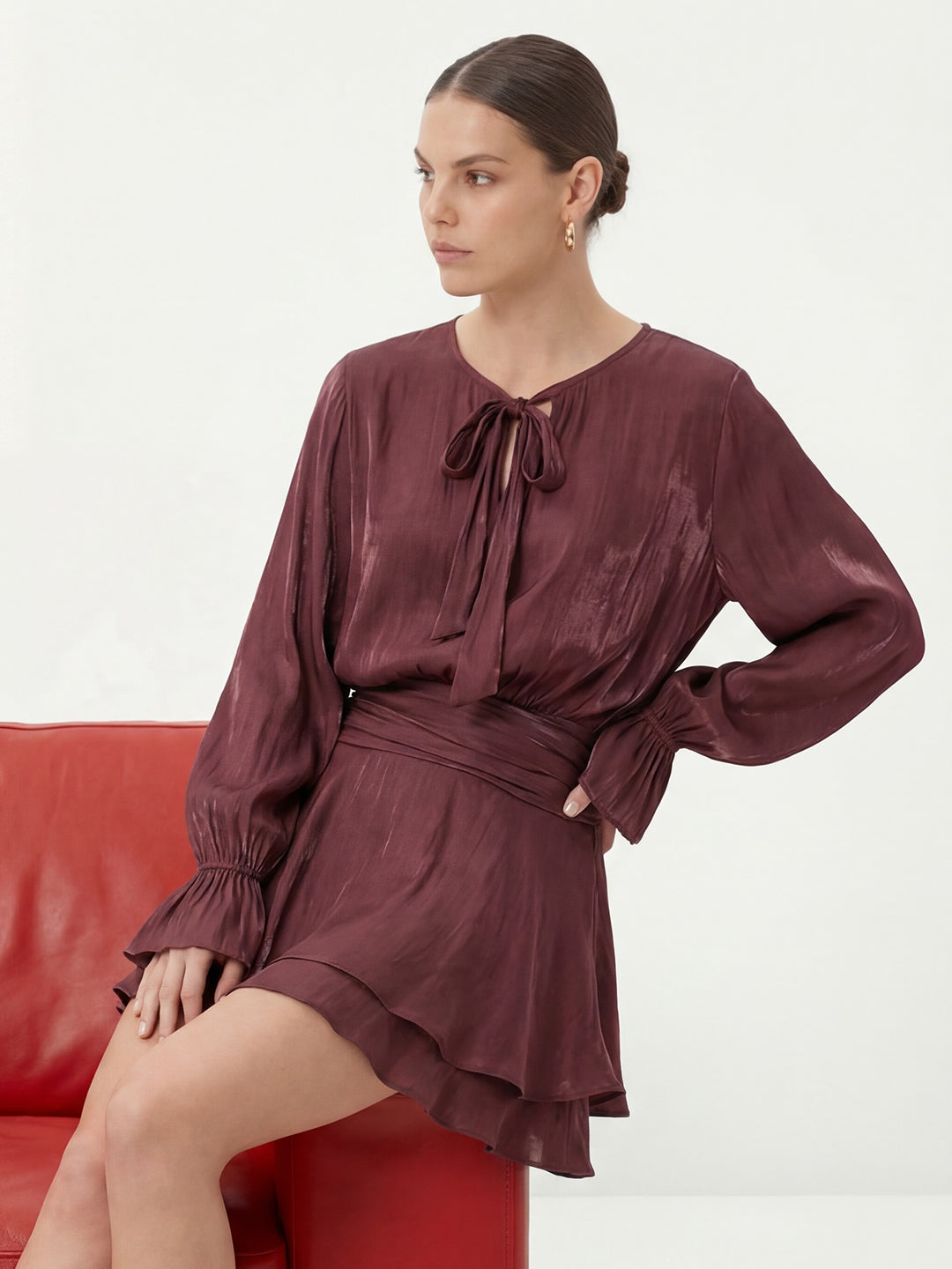 Valentine's Day Exclusive -Ruched Waist Ruffle Mini Dress Main image