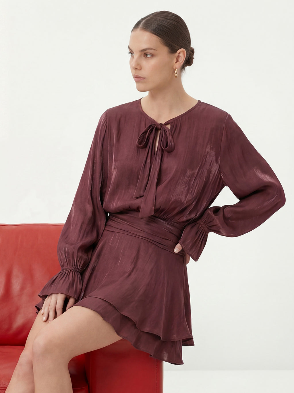 Valentine's Day Exclusive -Ruched Waist Ruffle Mini Dress