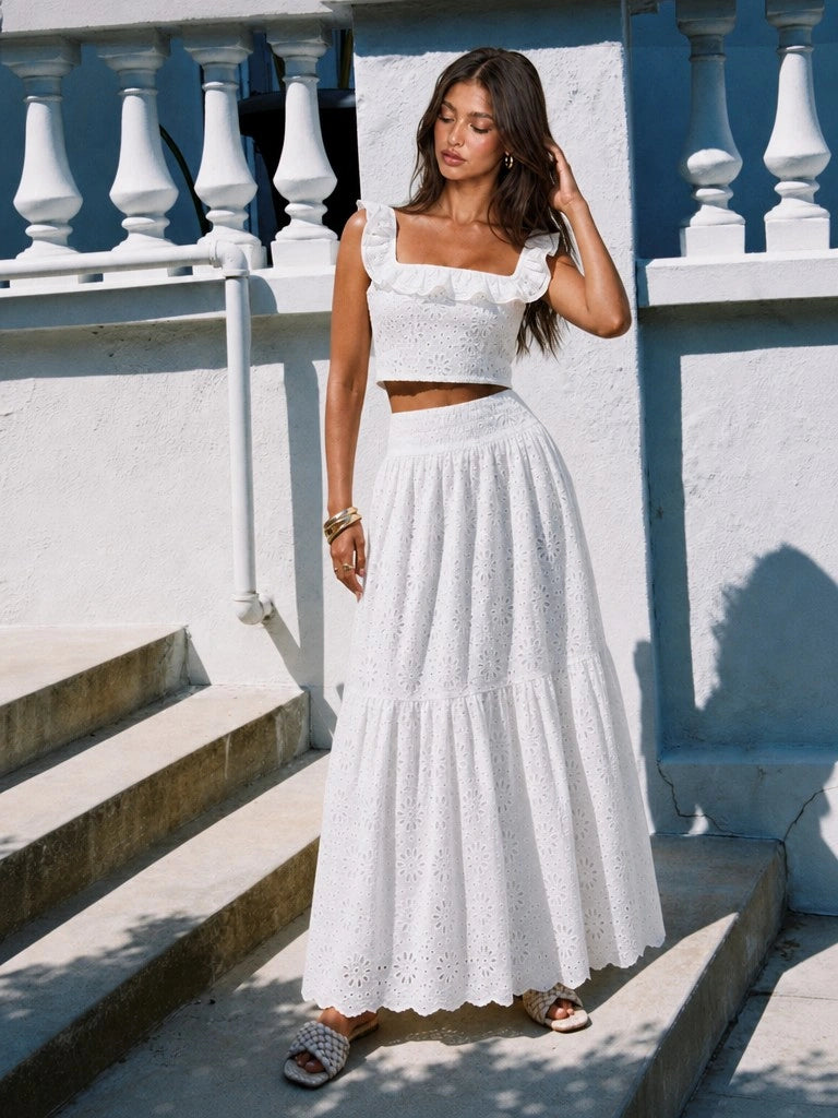 Ruffle Eyelet Cotton Maxi Skirt Set Main image