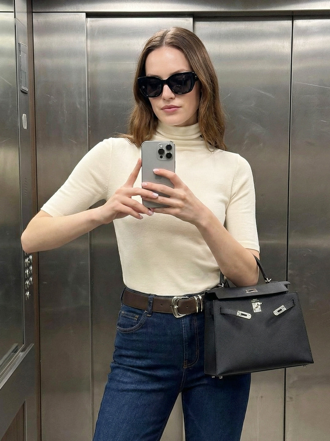 Soft turtleneck knit top Main image