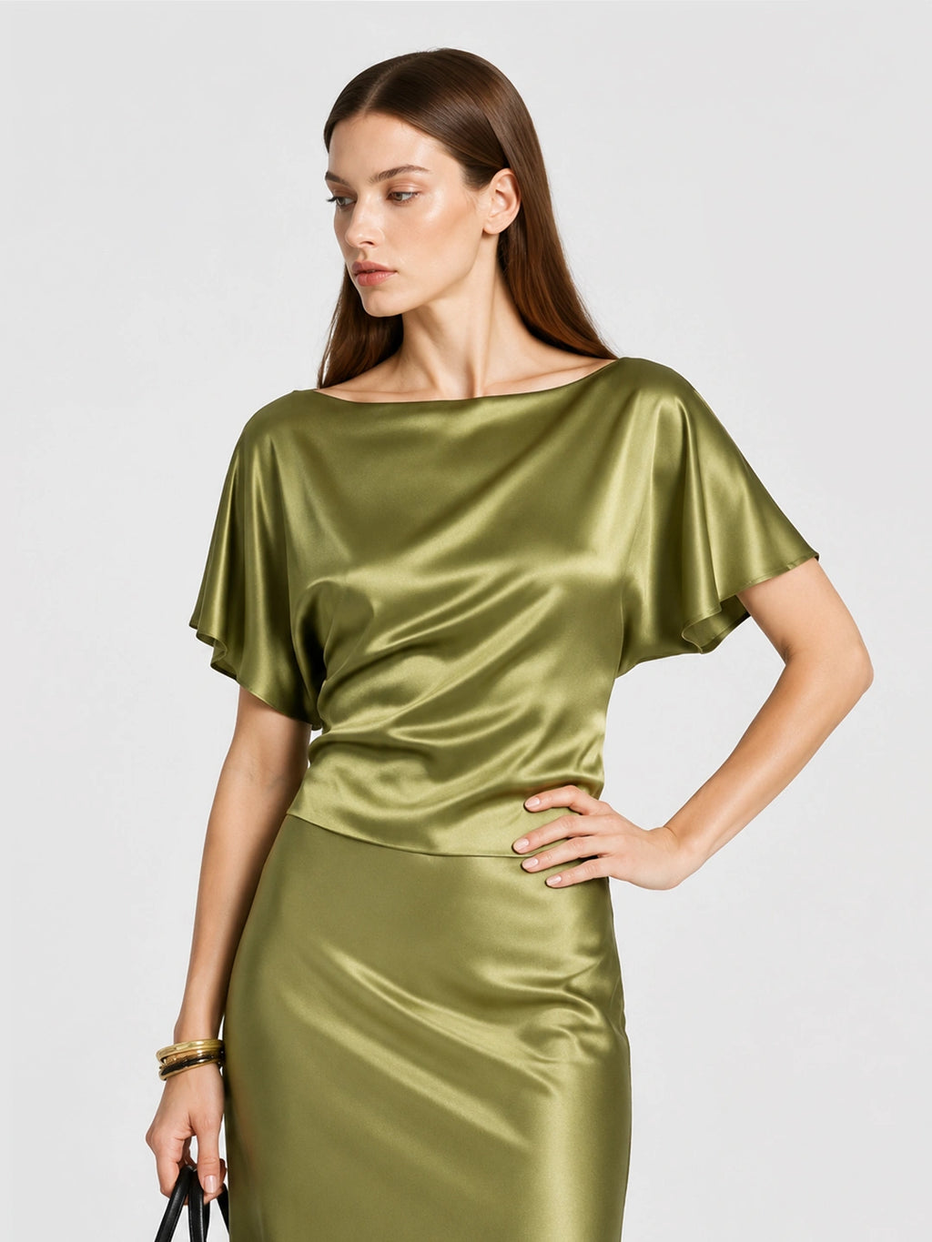 Satin Flutter Sleeve Tie Back Blouse