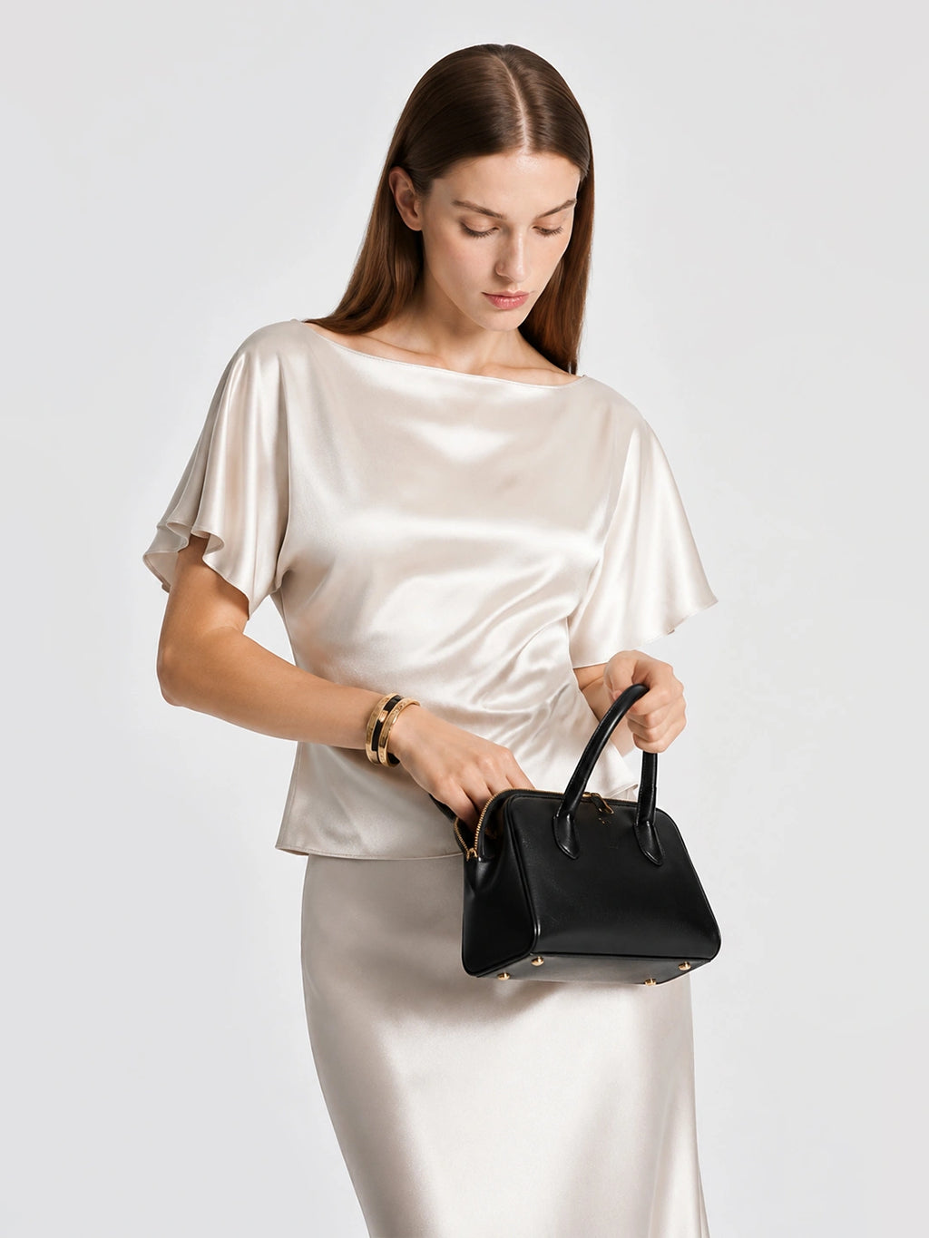 Satin Flutter Sleeve Tie Back Blouse