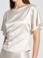Satin Flutter Sleeve Tie Back Blouse