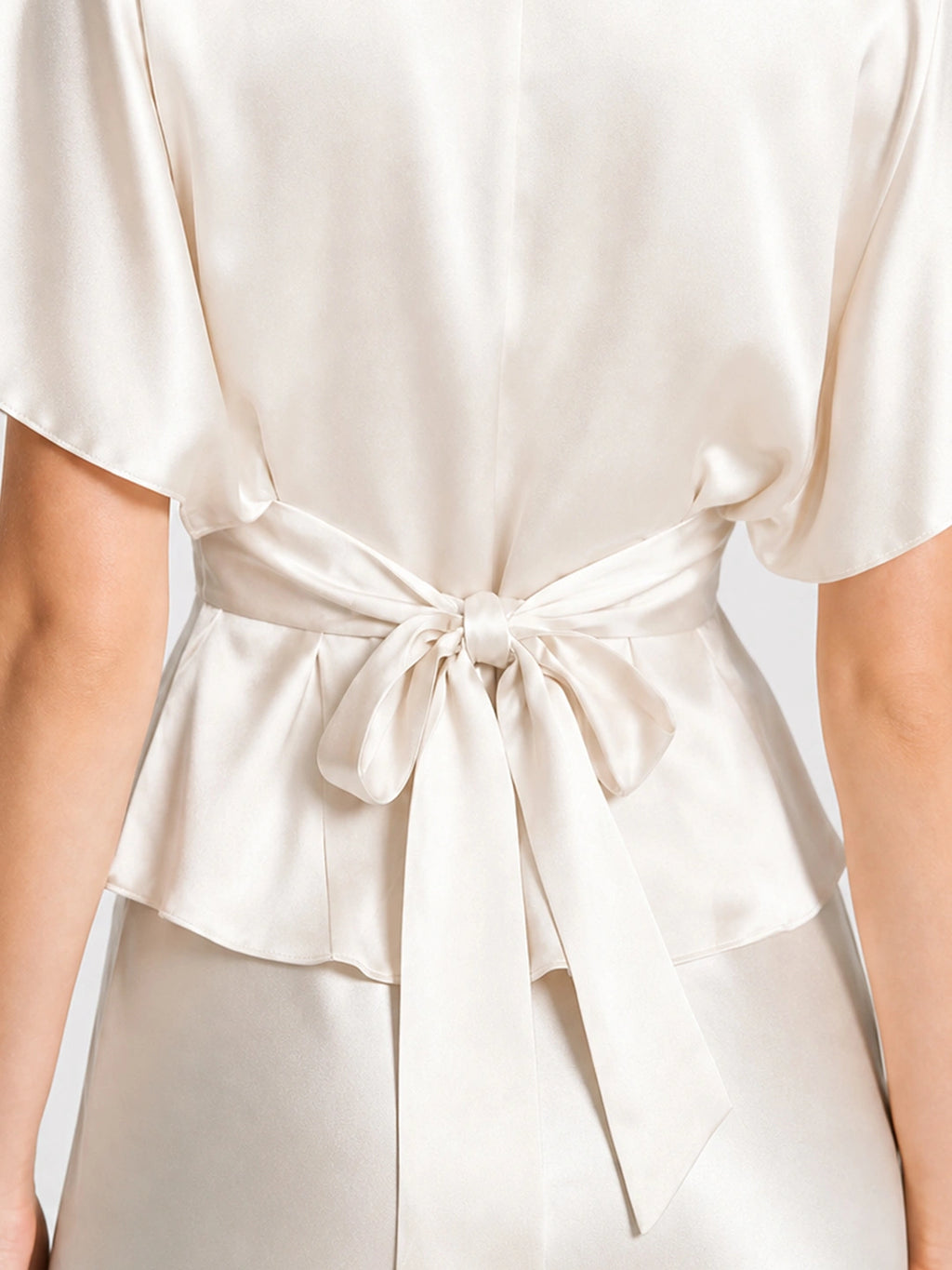 Satin Flutter Sleeve Tie Back Blouse