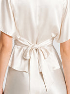 Satin Flutter Sleeve Tie Back Blouse