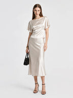 Satin Flutter Sleeve Tie Back Blouse