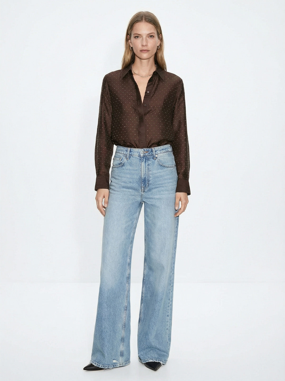 Satin shirt with rhinestones Secondary image