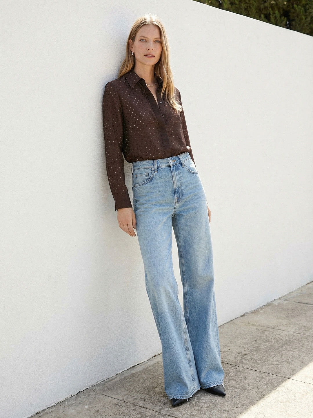 Satin shirt with rhinestones Main image