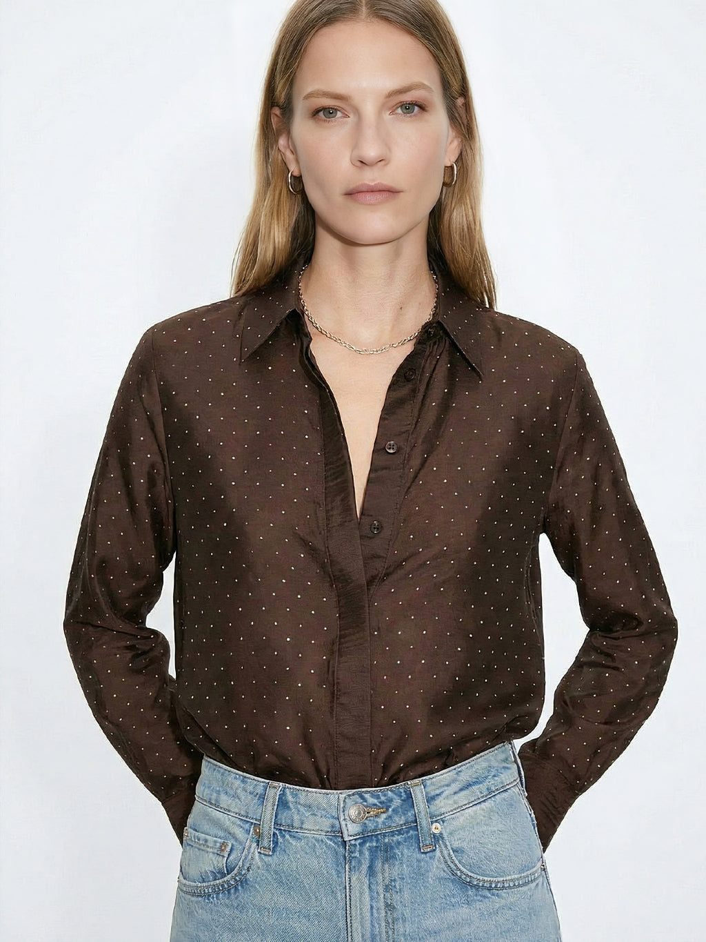 Satin shirt with rhinestones