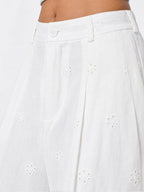 Scalloped Eyelet Cotton Wide-Leg Pants