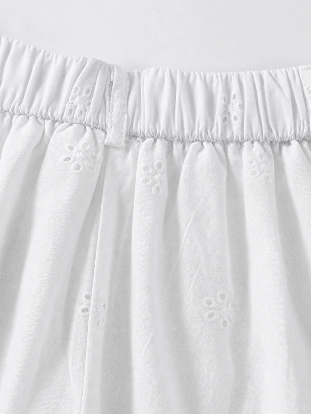 Scalloped Eyelet Cotton Wide-Leg Pants