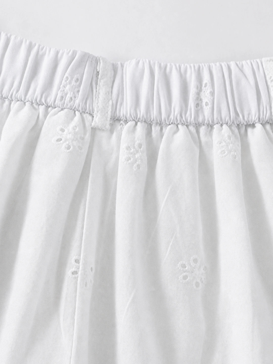 Scalloped Eyelet Cotton Wide-Leg Pants