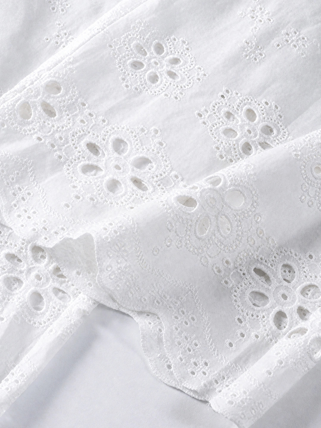 Scalloped Eyelet Cotton Wide-Leg Pants