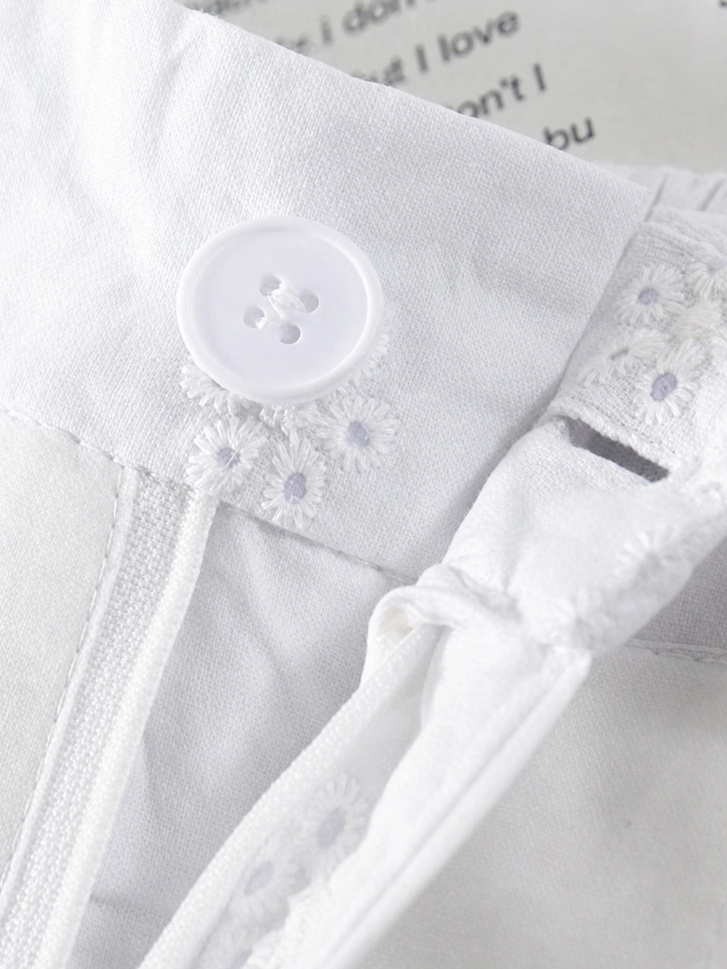 Scalloped Eyelet Cotton Wide-Leg Pants