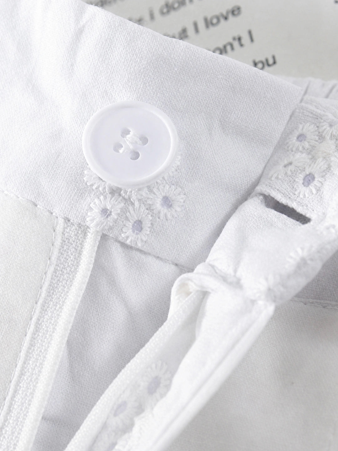 Scalloped Eyelet Cotton Wide-Leg Pants