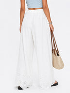 Scalloped Eyelet Cotton Wide-Leg Pants