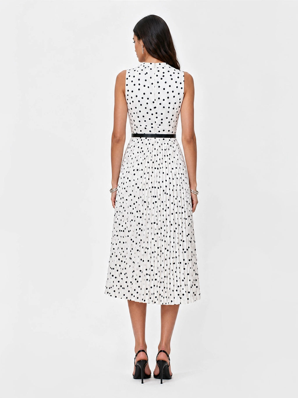 Scarf Neck Polka Dot Pleated Dress