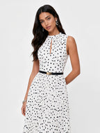 Scarf Neck Polka Dot Pleated Dress