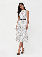 Scarf Neck Polka Dot Pleated Dress