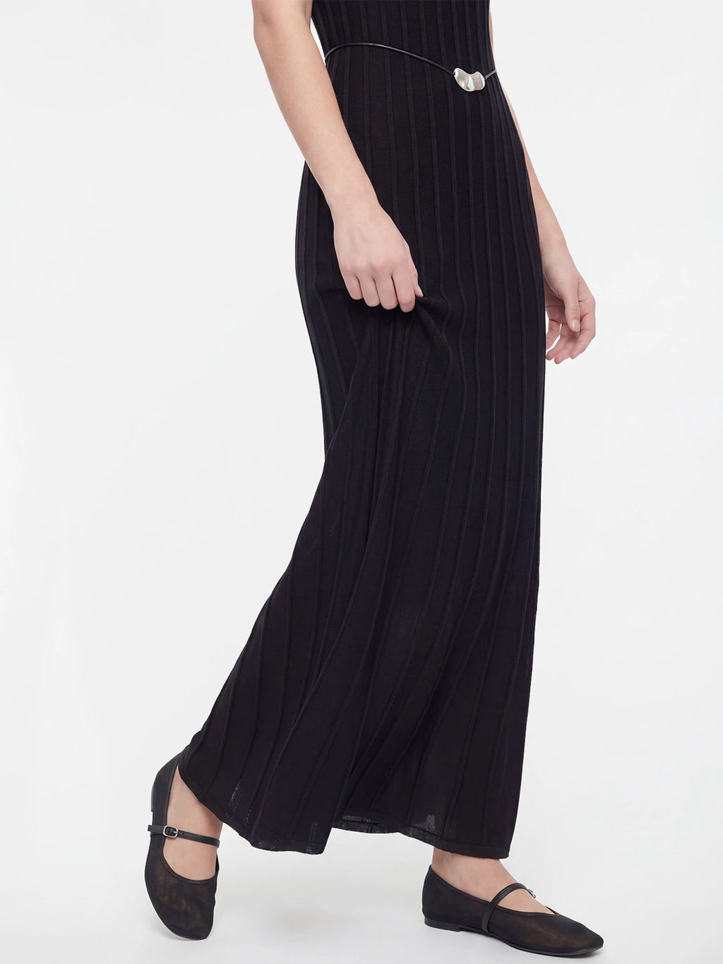 Scoop Neck Rib Knitted Maxi Dress