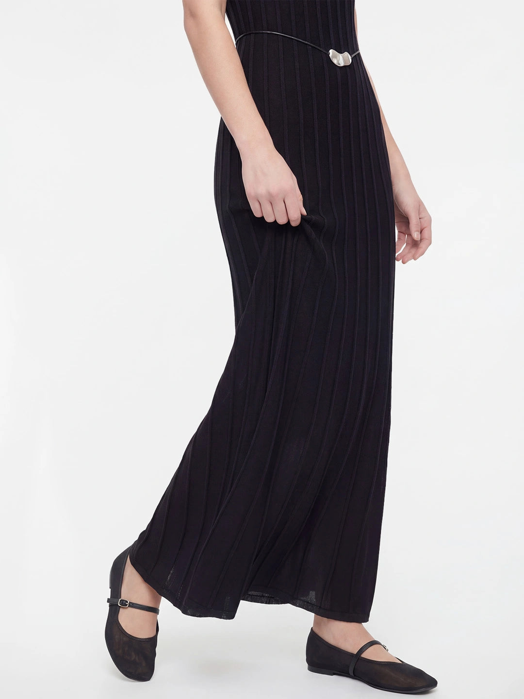 Scoop Neck Rib Knitted Maxi Dress