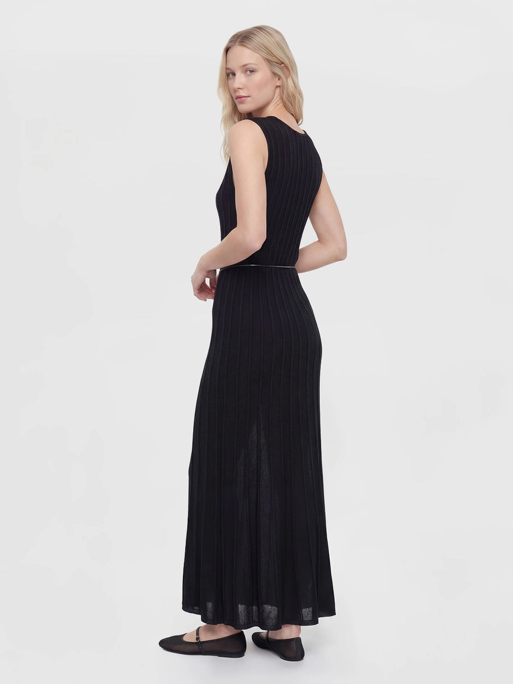 Scoop Neck Rib Knitted Maxi Dress