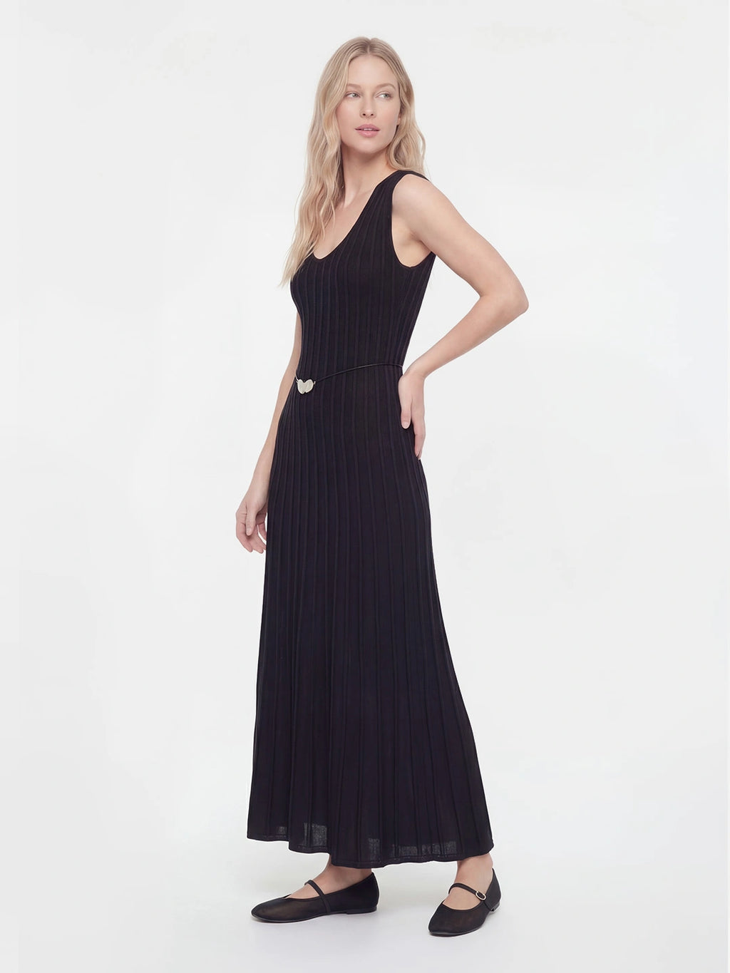 Scoop Neck Rib Knitted Maxi Dress