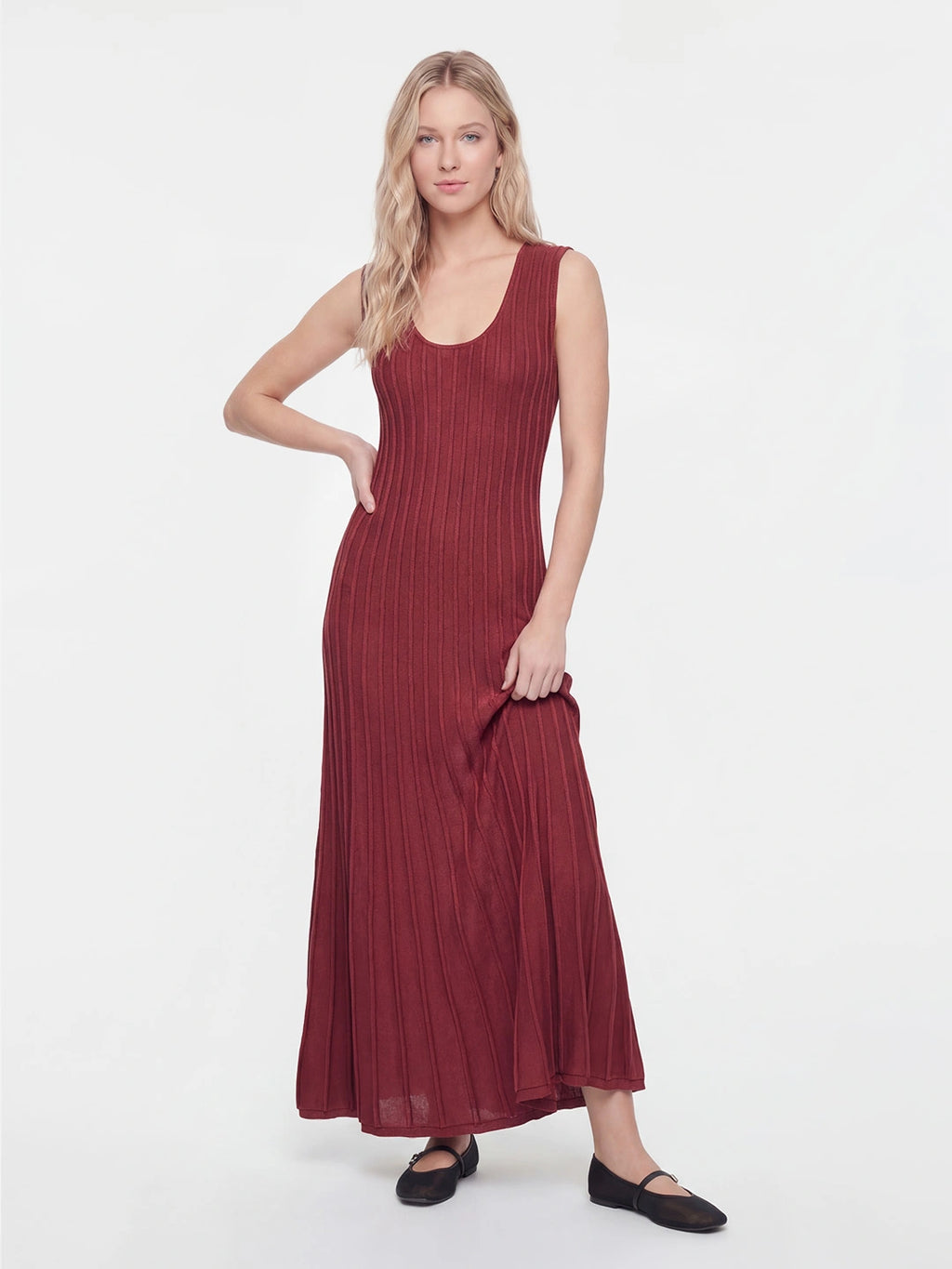 Scoop Neck Rib Knitted Maxi Dress