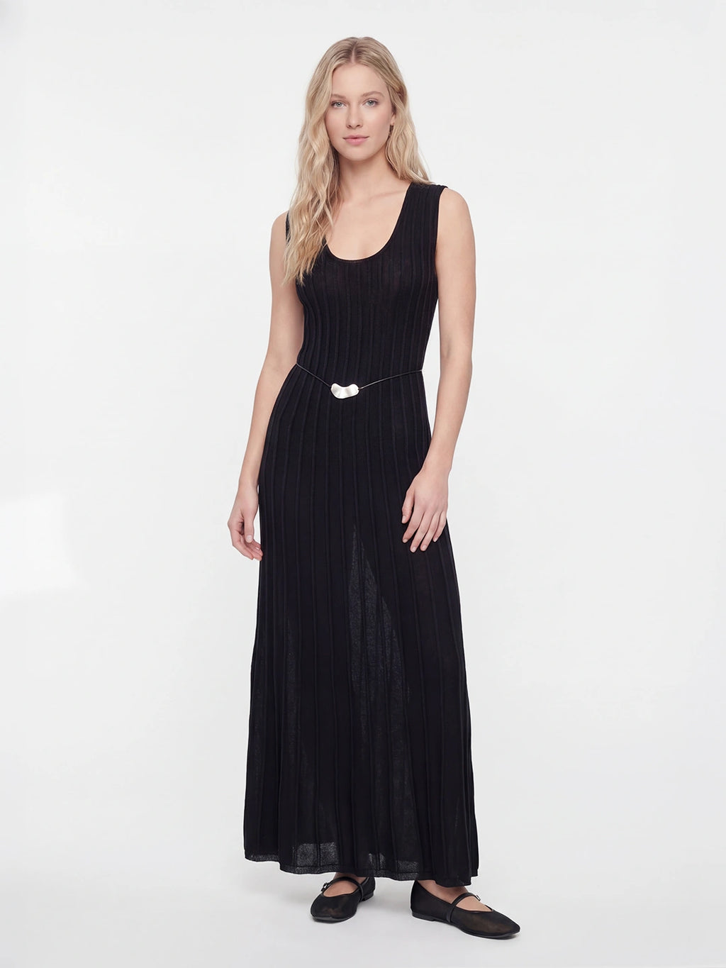 Scoop Neck Rib Knitted Maxi Dress