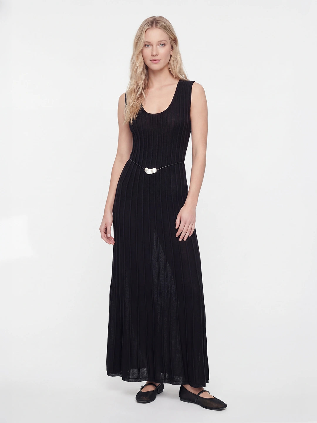 Scoop Neck Rib Knitted Maxi Dress
