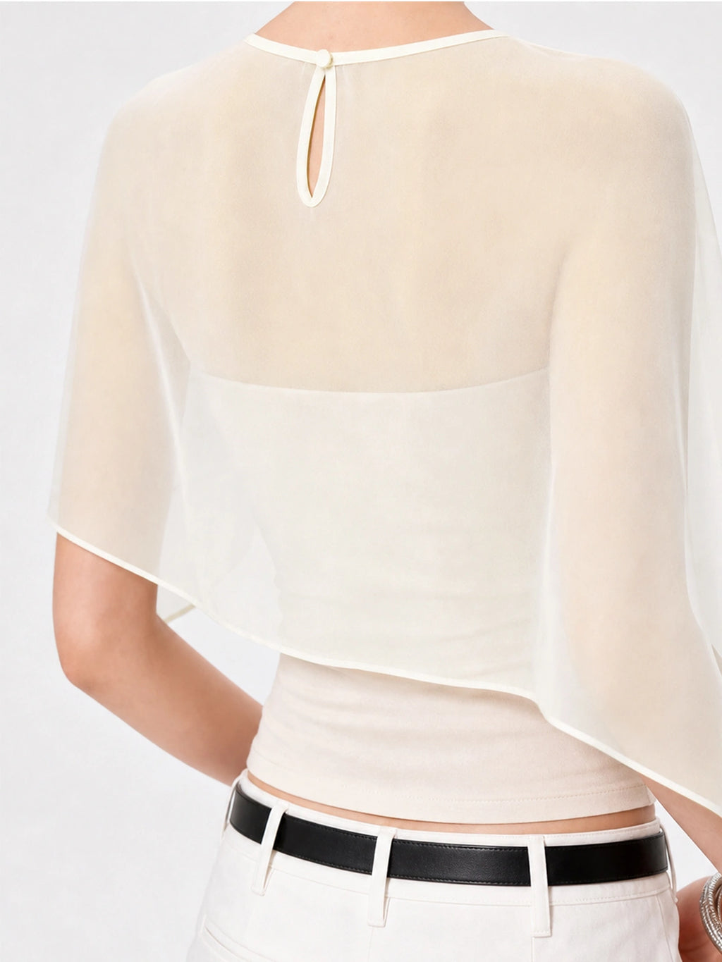 Sheer Mesh Asymmetric Cape Tank Top
