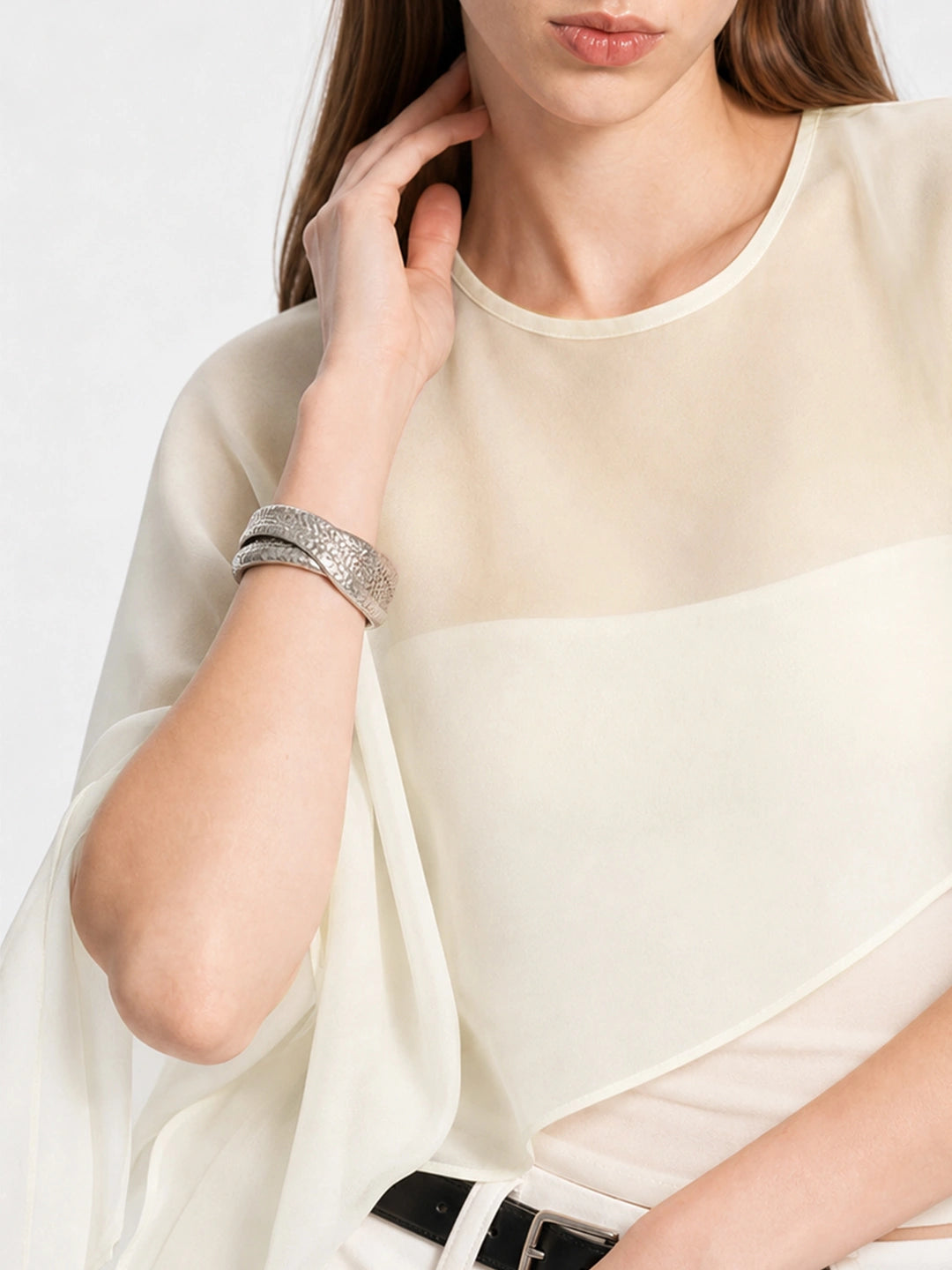 Sheer Mesh Asymmetric Cape Tank Top