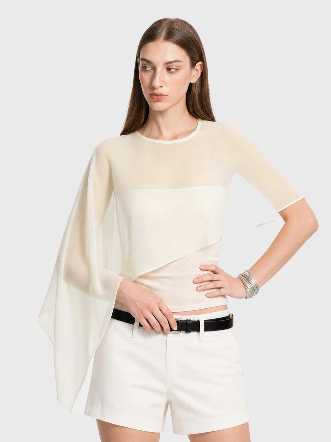 Sheer Mesh Asymmetric Cape Tank Top Main image