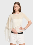 Sheer Mesh Asymmetric Cape Tank Top