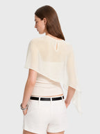 Sheer Mesh Asymmetric Cape Tank Top