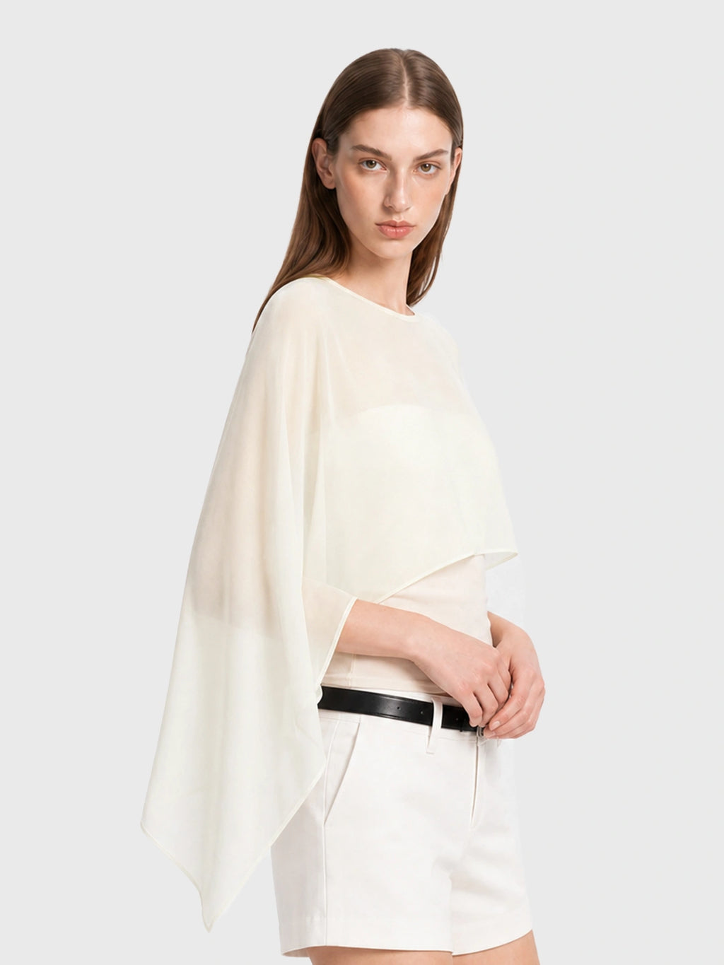 Sheer Mesh Asymmetric Cape Tank Top
