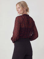 Sheer Polka Dot Ruched Chiffon Blouse