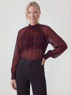 Sheer Polka Dot Ruched Chiffon Blouse