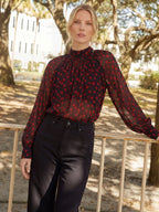 Sheer Polka Dot Ruched Chiffon Blouse