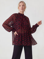 Sheer Polka Dot Ruched Chiffon Blouse